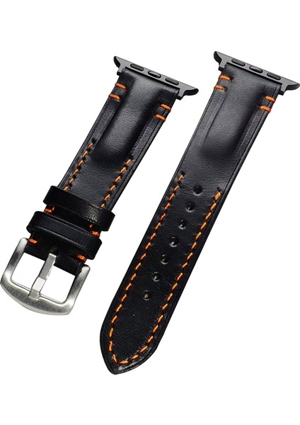 Craft Siyah Vintage Model 42-44-45 mm Uyumlu Apple Watch Kordonu