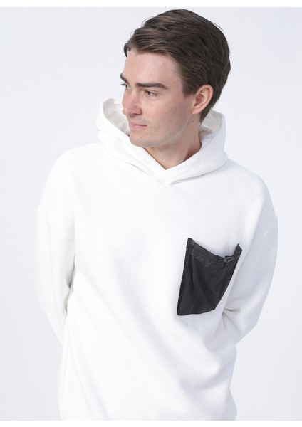 S-Vatikan Kapüşonlu Basic Ekru Erkek Sweatshirt