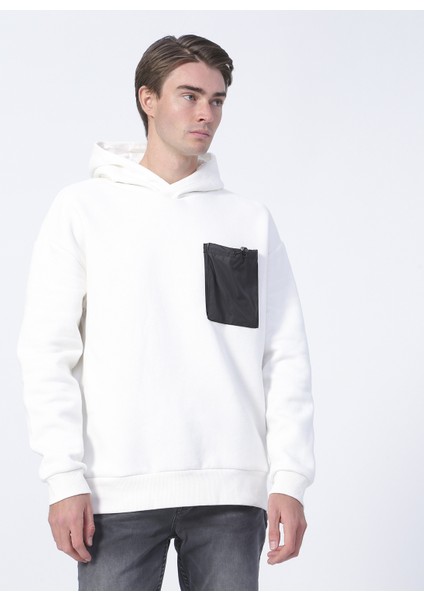 S-Vatikan Kapüşonlu Basic Ekru Erkek Sweatshirt