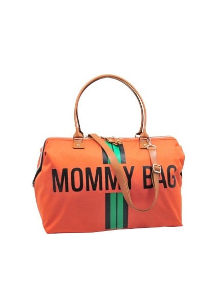 Babysi Mommy Bag Exclusive Tasarım Çizgili Kiremit Anne Bebek Bakım ve Kadın Çantası