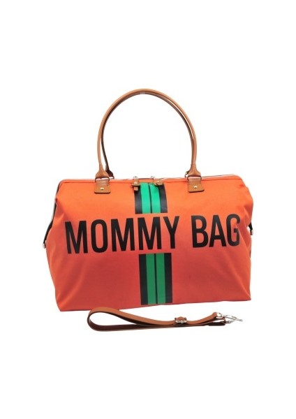 Babysi Mommy Bag Exclusive Tasarım Çizgili Kiremit Anne Bebek Bakım ve Kadın Çantası