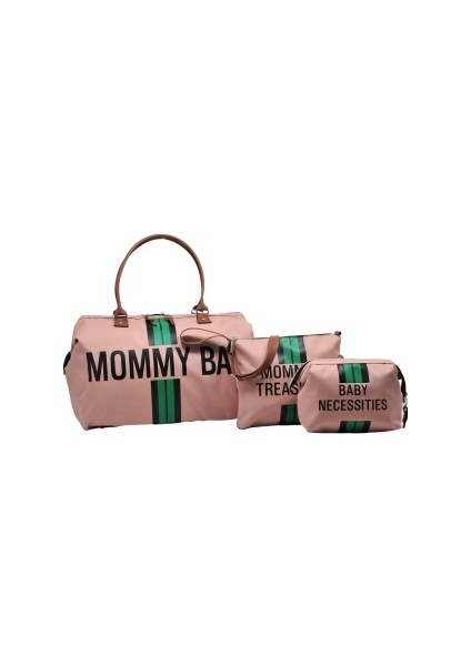 Babysi Mommy Bag Exclusive Tasarım Çizgili 3 Lü Set Pudra Baby Anne Bebek Bakım ve Kadın Çantası