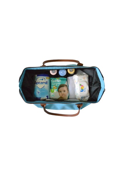 Babysi Mommy Bag Exclusive Tasarım Çizgili Mavi Anne Bebek Bakım ve Kadın Çantası