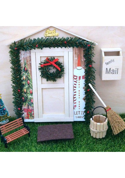 Dollhouse Noel Kapı Noel Ağacı Peri Bahçe Şenlikli Ev Dekor 1/12 Hafif Ahşap