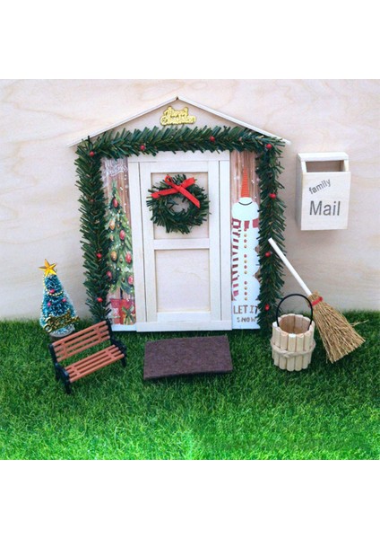 Dollhouse Noel Kapı Noel Ağacı Peri Bahçe Şenlikli Ev Dekor 1/12 Hafif Ahşap
