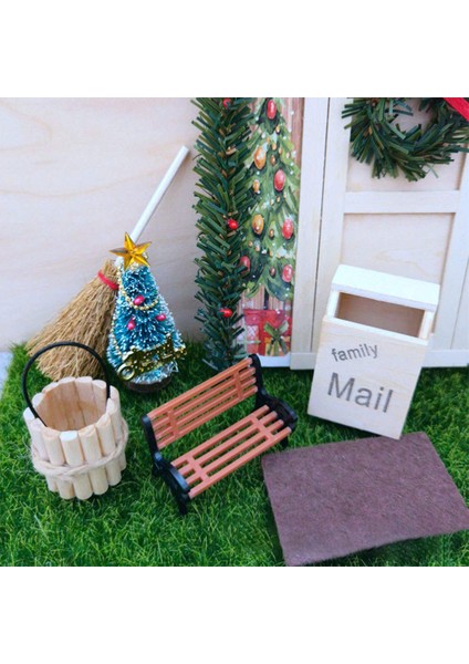 Dollhouse Noel Kapı Noel Ağacı Peri Bahçe Şenlikli Ev Dekor 1/12 Hafif Ahşap