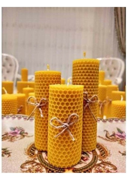Petek Balmumu Set Tasarım Mum Dekoratif Mum 3'lü Set Balmum