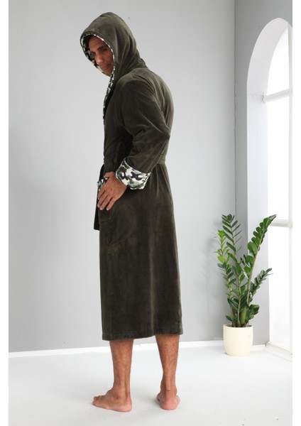 Asker Yaka Bambu Cotton Erkek Bornozu