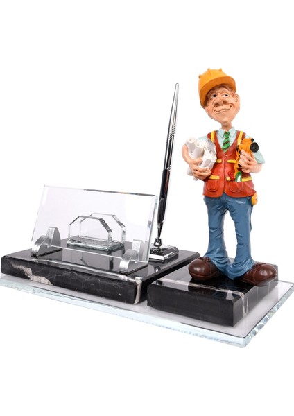 İsme Özel Kabartma Erkek Mühendis Engineer Biblolu Gümüş Mermer Masasütü İsimlik