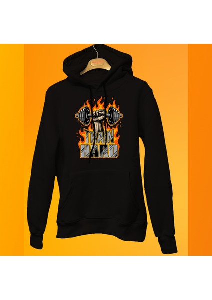 Train Hard Baskılı 3 Ipl. Şardonlu %100 Pamuk, Içi Polar, Çok Kalın Sweatshirt