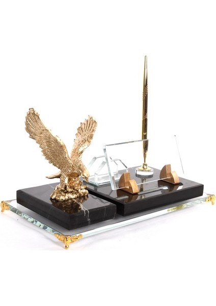 İsme Özel Kabartma Mermer Masasütü İsimlik Uçan Kartal Biblolu