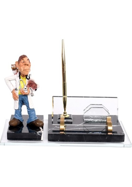 İsme Özel Kabartma Veteriner Hekim Biblolu Altın Mermer Masasütü İsimlik Siyah