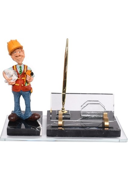 İsme Özel Kabartma Erkek Mühendis Engineer Biblolu Altın Mermer Masasütü İsimlik Siyah