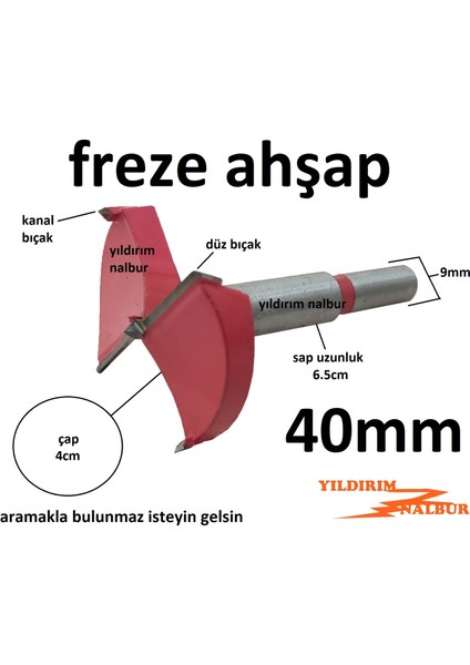 40 mm Freze Mobilya Menteşe Yuva Açma Ahşap Freze Bıçak Samet