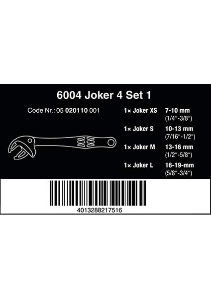 6004 Joker 4 Lü Set Ayarlı Ingiliz Anahtar 05020110001