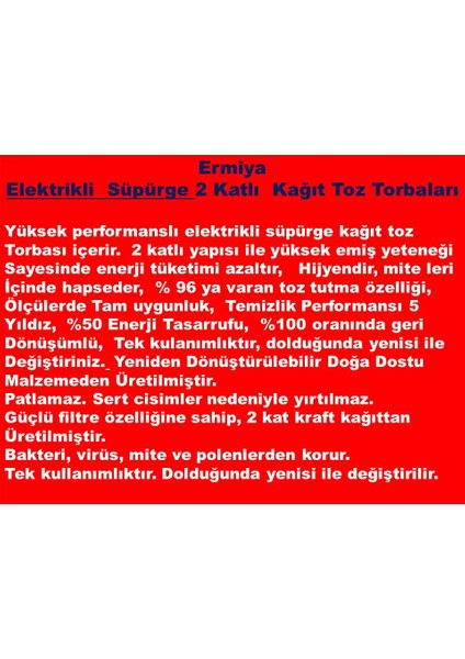 Arçelik S 4240 C Elektrikli Süpürge Kağıt Toz Torbası 25 Adet
