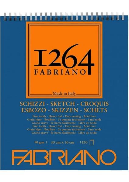 1264 Sketch Paper Üstten Spiralli Eskiz Çizim Defteri 90 Gr. 30X30 Cm. 120 Yp.