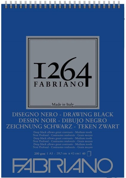 1264 Drawing Black Üstten Spiralli Çok Amaçlı Eskiz Çizim Defteri Siyah Yapraklı 200 Gr. A3 40 Yp.