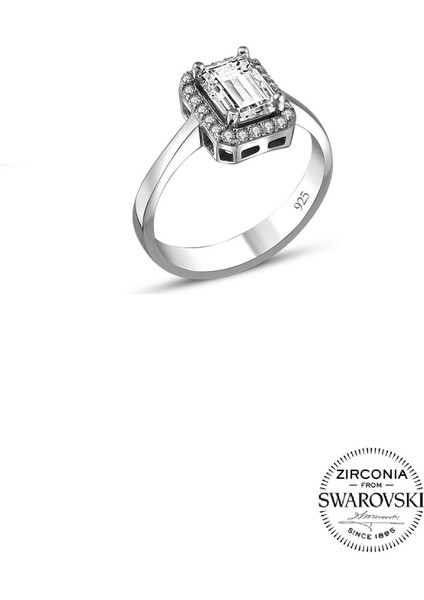 Gümüş Swarovski Baget Taşlı Pırlanta Modeli Yüzük
