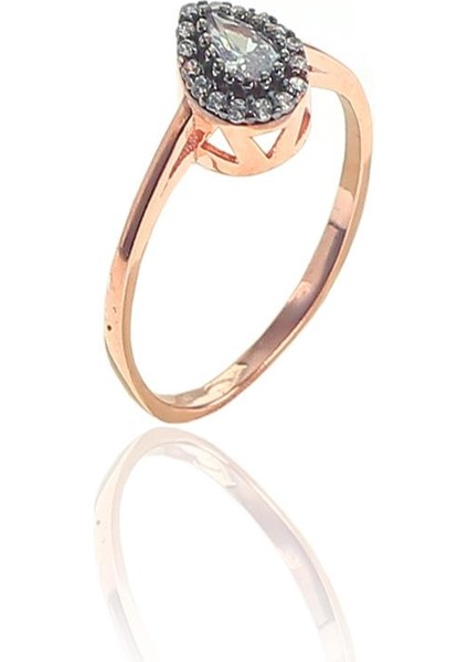 Gümüş Zirkon Taşlı Elmas Montürlü Damla Yüzük