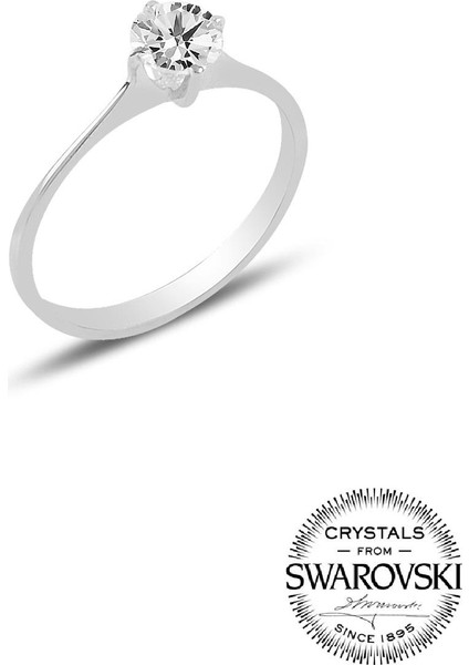 Gümüş Swarovski Tek Taş Yüzük