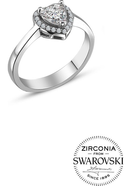 Gümüş Swarovski Taşlı Pırlanta Modeli Kalp Yüzük