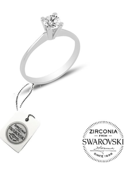 Gümüş Swarovski Tek Taş Yüzük