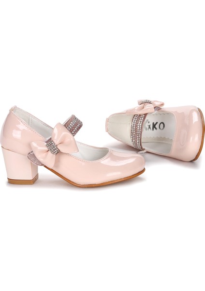 Kiko 752 Rugan Günlük Kız Çocuk 4 cm Topuk Babet Ayakkabı Pudra