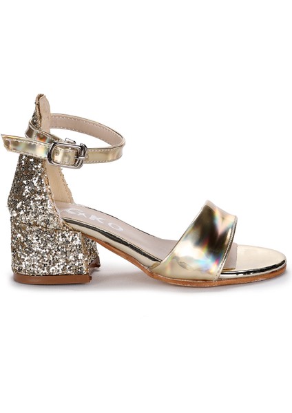 Kiko 768 Ayna Çam Günlük Kız Çocuk 3 cm Topuk Sandalet Ayakkabı Altın
