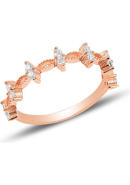 Gümüş Rose Zirkon Taşlı Crown Yüzük
