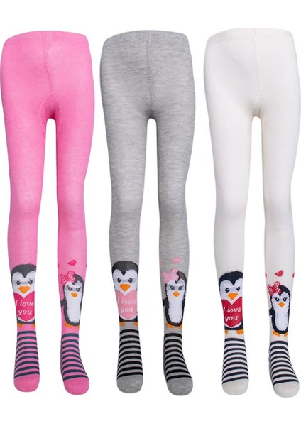 Penguen Desenli Kız Çocuk Külotlu Çorap 3lü Set