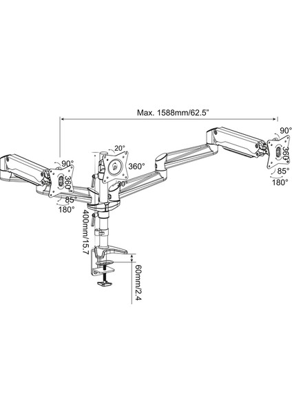 Üçlü Monitör Tutucu 15-27" Gaz Basınçlı 75 x 75 ve 100 x 100 mm indirimleri