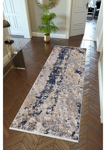 Yolluk Haki Gri Lacivert Kaymaz Kesme Yıkanabilir Ince Dijital Baskı Koridor Halısı