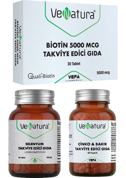 Biotin 5000 Mcg 30 Tablet + Selenyum Takviyesi 90 Tablet + Çinko & Bakır 60 Kapsül