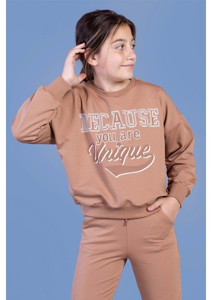 Toontoy Kız Çocuk Baskılı Düşük Kol Sweatshirt