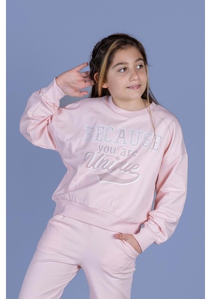 Toontoy Kız Çocuk Baskılı Düşük Kol Sweatshirt