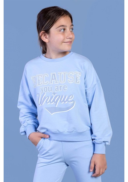 Toontoy Kız Çocuk Baskılı Düşük Kol Sweatshirt