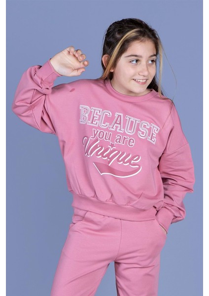 Toontoy Kız Çocuk Baskılı Düşük Kol Sweatshirt