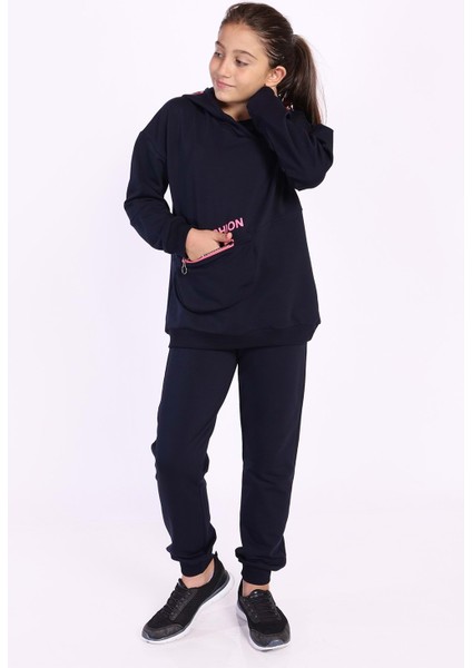 Toontoy Kız Çocuk Cep Detaylı Baskılı Eşofman Takımı