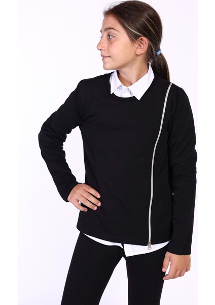 Toontoy Kız Çocuk Fermuar Detaylı Baskılı Sweatshirt