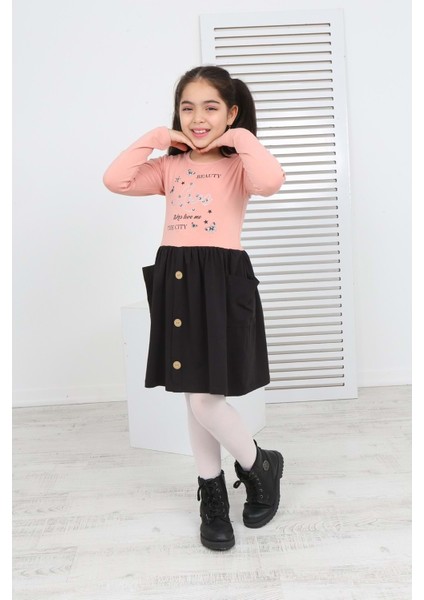 Toontoy Kız Çocuk Beauty Love Baskılı Elbise