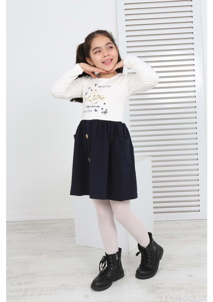 Toontoy Kız Çocuk Beauty Love Baskılı Elbise