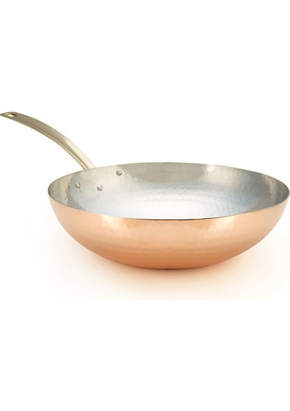 Elegant Bakır Dövme Wok Tava 26 cm