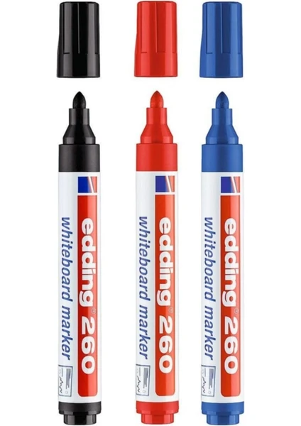 260 Silinebilir Yazı Tahtası Kalemi Whiteboard Marker 3'lü Set Kırmızı-Mavi-Siyah