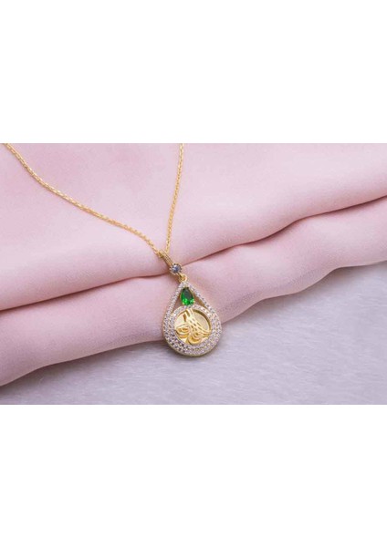 925 Ayar Gümüş Altın Kaplama Tuğralı Damla Kolye fiyatları