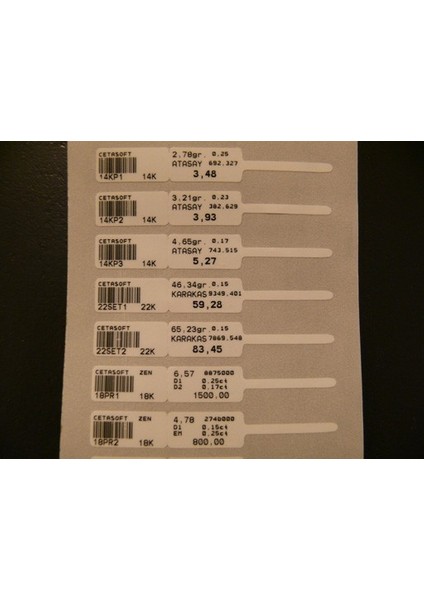 Kuyumcu Etiketi 10MMX72MM Opak Pp 1250 Lik Sarım (Eco) modelleri