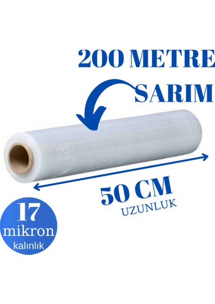 Palet Streç Film 17 Mikron 50 cm * 200 Metre 1900 Gram (6 Adet)