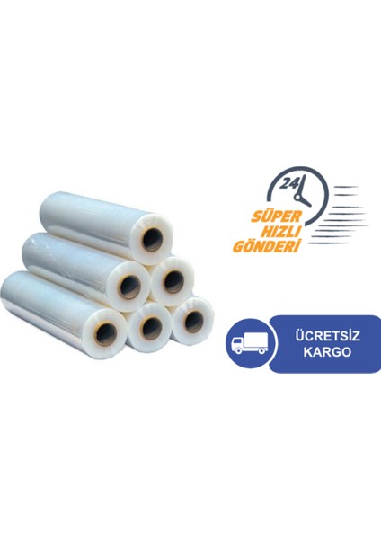 Palet Streç Film 17 Mikron 50 cm * 200 Metre 1900 Gram (6 Adet)