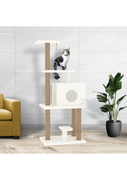 Boncuk 150 cm Kedi Tırmalama ve Oyun Evi - BEYAZ