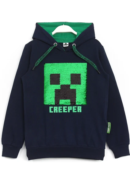 Creeper Baskılı Renk Değiştiren Pul Payetli Çocuk Kapşonlu Sweatshirt